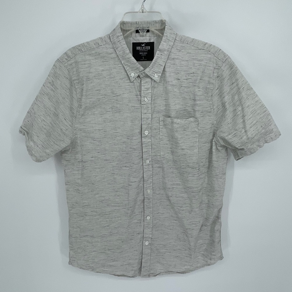 Hollister Men's Gray Heather Short Sleeve Button Front Shirt Size L